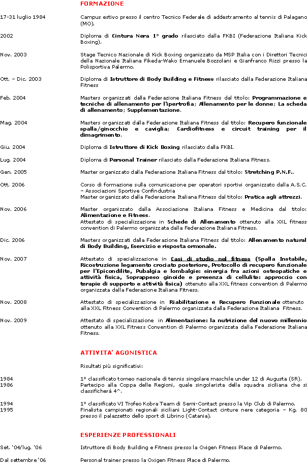 Curriculum vitae sportivo image